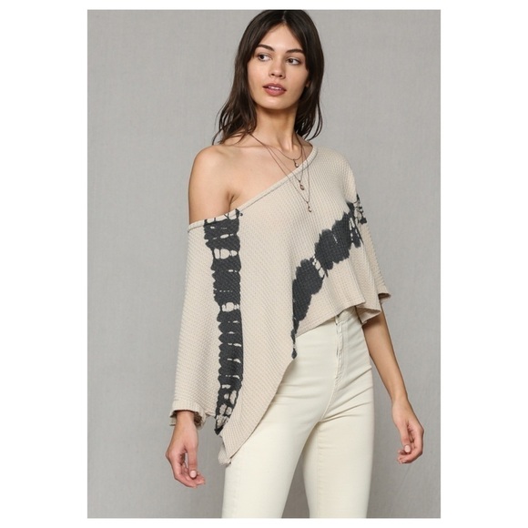Taupe/charcoal Tie Dye Waffle Knit Top - Picture 1 of 8